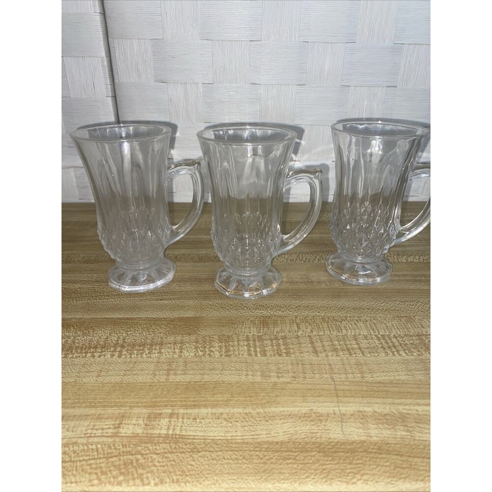 Set Of 3 Diamant Small Mug Clear Glass 4.5" tall x 2.5" Crystal Cut D Handle